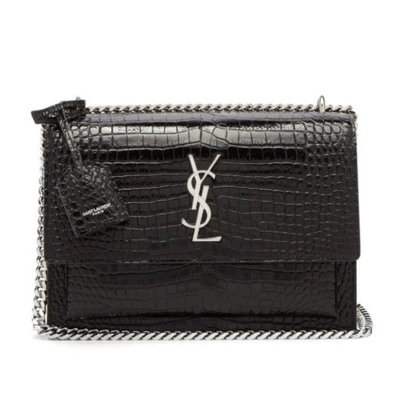 Yves Saint Laurent Handbags - YSL SUNSET Medium Croc black Crossbody Brand New